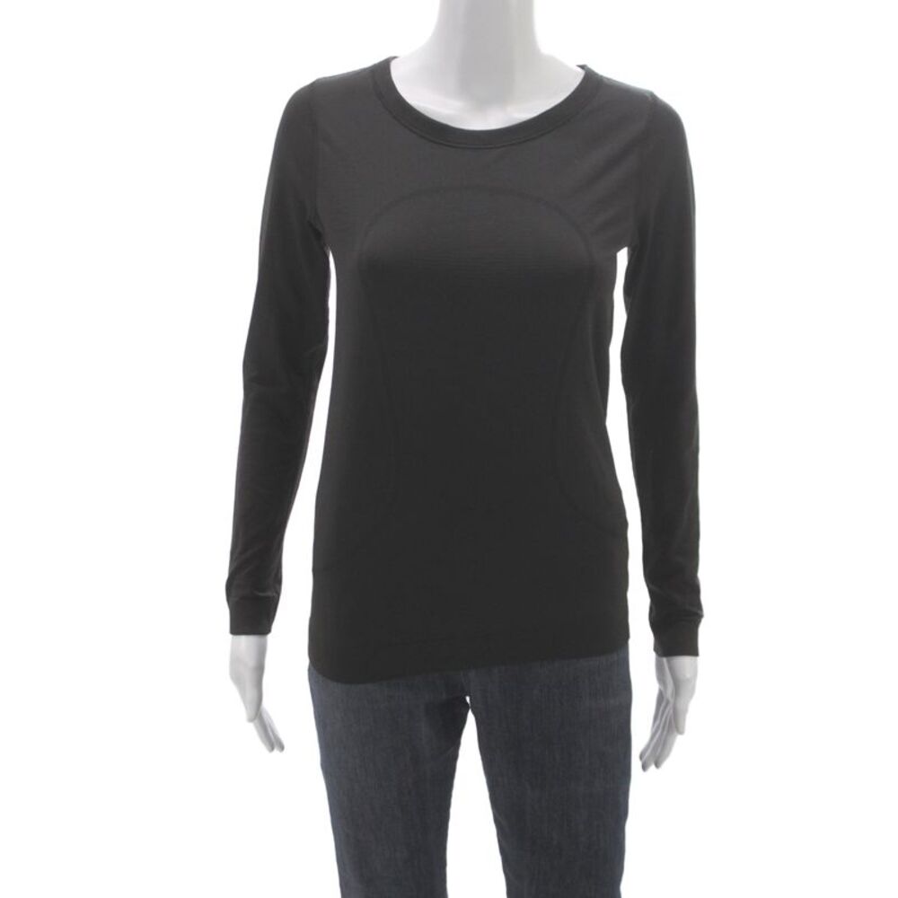 Lululemon Womens Textured Crew Neck Long Sleeve Active Top Black Size 4